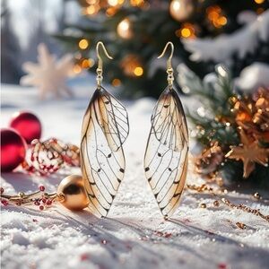 0163 Gold and Black Wing Earrings